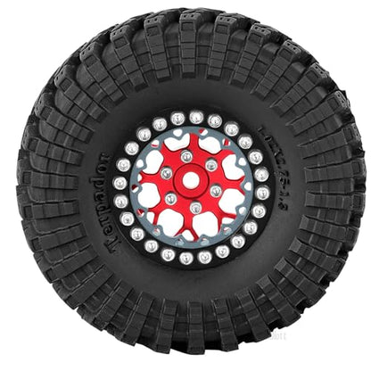RC 1.3 Beadlock Wheel Tires Set (4PCS) for 1/24 SCX24 1/18 TRX4M RC Crawler Car,Aluminum 1.3 Beadlock Wheels and Tires,Wheel Rim,Red - color: Red- (Rc Wheels Tires)