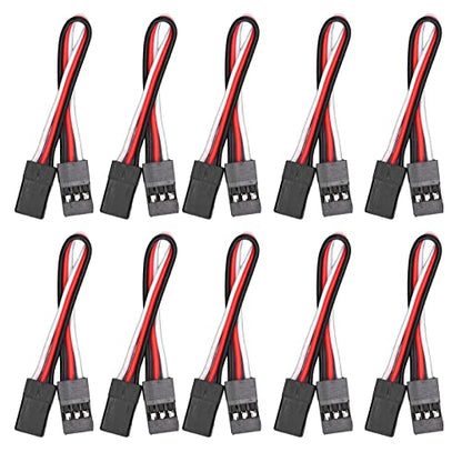 10PCS 3 Pin Servo Extension Cable Futaba JR RC Car Helicopter Aircraft Brass Core Connector Wire (100mm Female to Female) - size: 100mm female to female