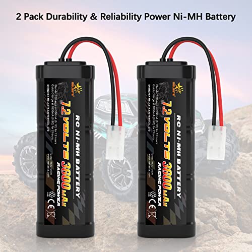 melasta 7.2V 3600mAh NiMH RC Battery 2-Pack – Tamiya Plug for Cars | Compatible with RC trucks, airplanes, helicopters. Fits Associated, HPI, Losi, Kyosho. Rechargeable packs.