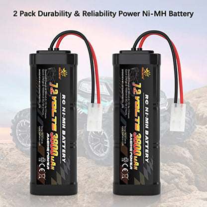 melasta 7.2V 3600mAh NiMH RC Battery 2-Pack – Tamiya Plug for Cars | Compatible with RC trucks, airplanes, helicopters. Fits Associated, HPI, Losi, Kyosho. Rechargeable packs.
