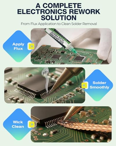 Solder Flux Paste & Desoldering Wick: No Clean Rosin Handy Flux Syringe + Solder Wick Braid Circuit Board Electrical Repair Soldering Accessories Kit, Electronics Soldering Supplies & Desoldering Tool