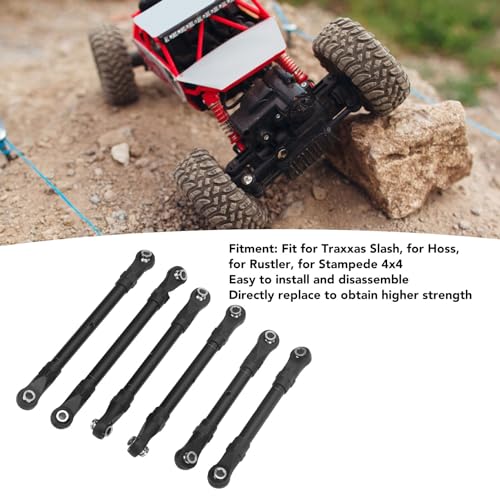 RC Tie Link Rods Set, 6 Pcs RC Car Steering Tie Rod Aluminum Alloy Spare Part Long Short RC Tie Rods Set for Slash Remote Controlled Car (Black) - color: Black