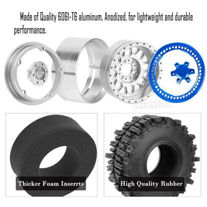 Aluminum 2.2 Wheel Tires for 1/10 SCX10 SCX10 II SCX10 III SCX10 Pro TRX4 TRX6 Gen7/8 D90 VS4-10 MST CFX RC Crawler Car,2.2 Beadlock Wheel Off Road Buggy Rally RC Truck Tires,Silver - color: Silver - (4pcs Tires)