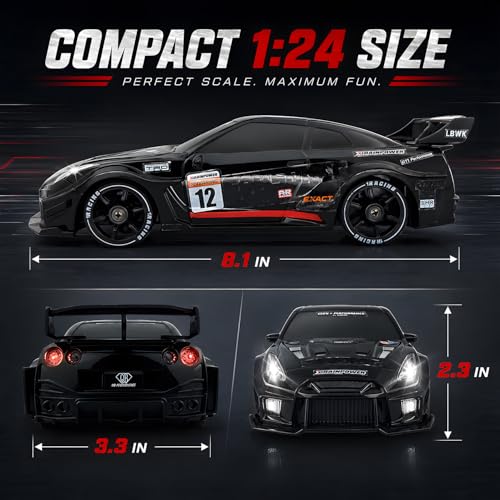 1:24 RC Drift Car for Kids,4WD 2.4GHz 28KM/H High Speed Remote Control Car, Racing Sport Toy Car with LED Lights,Drifting Tires＆Two Batteries (Red-24G1) - color: Red-24g1