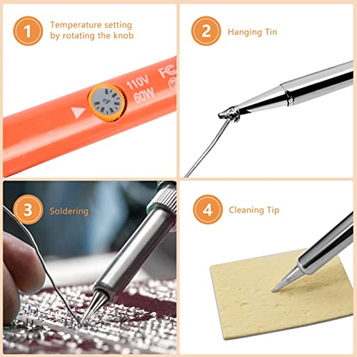Soldering Iron, 60W 110V Adjustable Temperature Soldering Iron Pen, Portable Welding Tool, Fast Heating, for Electronic Repair, Jewelry, DIY - color: 60w Orange