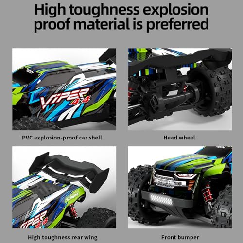 Brushless RC Cars for Adults, 1/16 Scale RC Truck, 55KM/H High Speed Remote Control Car, 2.4GHz 4WD All Terrains Off-Road RC Monster Truck with LED Light and 2 Rechargeable Batteries (Green) - size: 2 Batteries