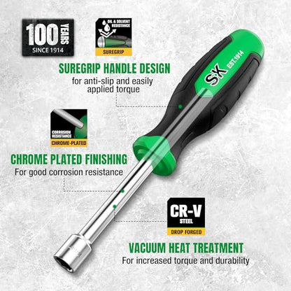 SK 7-Piece Metric Nut Driver Set, 5-11 mm, 3-Inch Deep Long Solid Shaft | Heat-Treated Chrome Plating Shaft,Premium CR-V Steel, SureGrip Handle - size: Metric