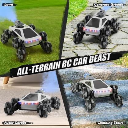 8 Wheel RC Stunt Car with Gesture Control, Spray & LED Lights, Gesture Sensing Remote Control Cars for Boys Age 6 7 8-12 13 14 Year Old, Christmas Birthday Gifts Ideas for Kids - color: Grey