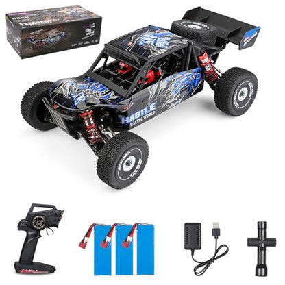 GoolRC WLtoys 124018 1:12 Scale Remote Control Car, 2.4GHz 60 km/h High Speed RC Car, 4WD All Terrain Brushless Off-Road Truck with 3 Lipo Batteries, Aluminum Alloy Chassis - size: 3 battery