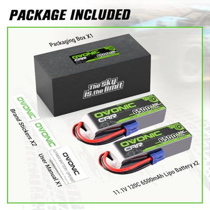 OVONIC 3S LiPo Battery 11.1V 6500mAh 120C with EC5 Plug for RC Car RC Truck Airplane Helicopter Boat Car Racing RC Hobby (2 Packs)