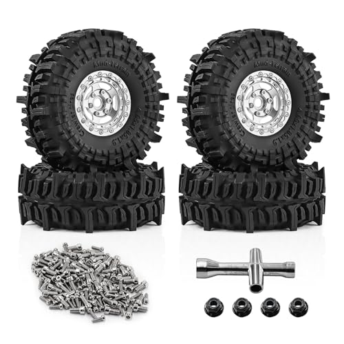 1.9" Beadlock Wheels and Tires for TRX4, SCX10, SCX10 III, 90046, D90 and 1/10 Other Popular RC Crawler Models (Silver) - color: Silver