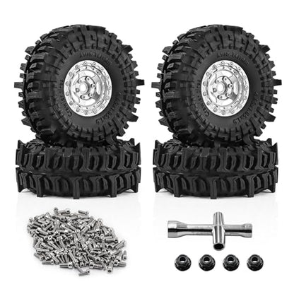 1.9" Beadlock Wheels and Tires for TRX4, SCX10, SCX10 III, 90046, D90 and 1/10 Other Popular RC Crawler Models (Silver) - color: Silver
