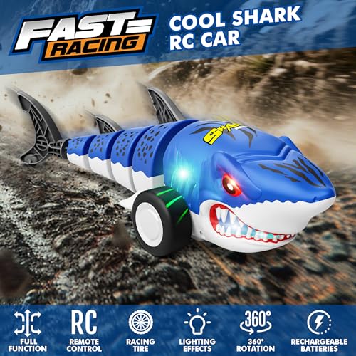 Remote Control Shark Car Toy for Kids, 360° Stunt Drift All Terrains Lights | 2.4GHz Rechargeable Electric RC Simulation Shark Stunt Car, Birthday Christmas Outdoor Gifts for 6,7,8,9,10-12 Boys Girls