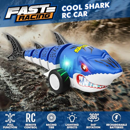 Remote Control Shark Car Toy for Kids, 360° Stunt Drift All Terrains Lights | 2.4GHz Rechargeable Electric RC Simulation Shark Stunt Car, Birthday Christmas Outdoor Gifts for 6,7,8,9,10-12 Boys Girls