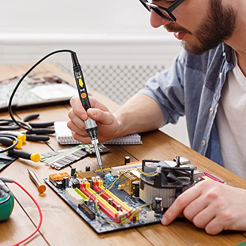 60W Adjustable Temperature Soldering Iron Kit, 8-in-1 Solder Kit Electronics with ON/Off Switch, 5 Soldering Tips, Solder Wire, Stand, Welding Tool for Soldering and Repair