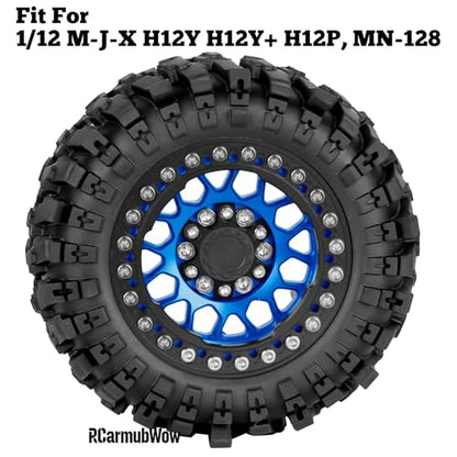 1.9 Beadlock Wheel & Tire Set, 88x36mm Rubber Crawler Tires Aluminum Alloy 1.9 Inch Beadlock Rims Compatible with 1/12 M-J-X H12Y H12Y+ H12P, MN-128 RC Climbing Car,Navy Blue w/Black - color: Navy W/Black