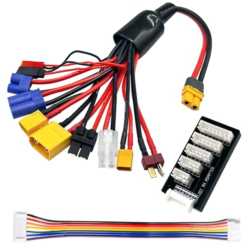 RC Lipo Battery Charger Adapter Connector 10 in 1 Convert Wire to XT60H Plug with 2-6S Charge Balance Board for TRX, T-Plug, Tamiya, Futaba, JST, XT90, XT60, XT30, EC3, EC5