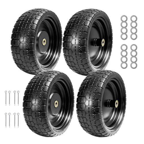 13" Flat Free Solid Tire, 4.00-6, for Gorilla Cart, Wagon & Wheelbarrow, 5/8" Bearings, 2.1" Offset Hub, 4 Pack - size: 4pcs