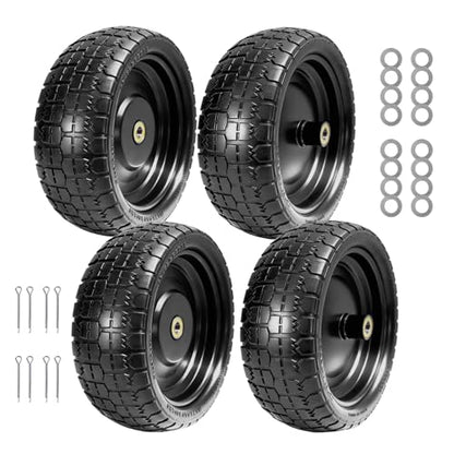 13" Flat Free Solid Tire, 4.00-6, for Gorilla Cart, Wagon & Wheelbarrow, 5/8" Bearings, 2.1" Offset Hub, 4 Pack - size: 4pcs