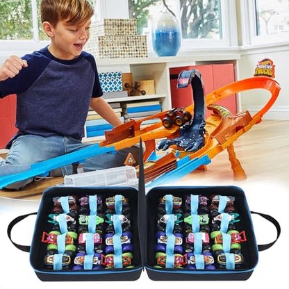 Carrying Case for 24 Monster Jam Trucks, Kids Toy Truck Storage Compatible with 24 Monster Jam Trucks, Holding for 1:64 Scale Monster Jam Trucks (Blue) - color: Blue