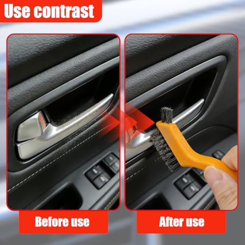 Craedli 3PCS Nylon Brushes for Cleaning, Non-Scratch Small Crevice Cleaning Brushes with Ergonomic Handle for Tight Spaces, Universal Car Detailing Brush Set for Cleaning Dust in Holes (Yellow) - color: Yellow