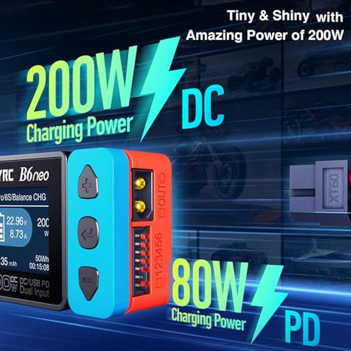 GoolRC B6neo Smart Charger Lipo Battery Charger, DC 200W PD 80W Battery Balance Charger Discharger for 1-6s LiPo/Life/LiIon/LiHV Battery, 1-15s NiMH/NiCd Batteries (Blue) - color: Blue