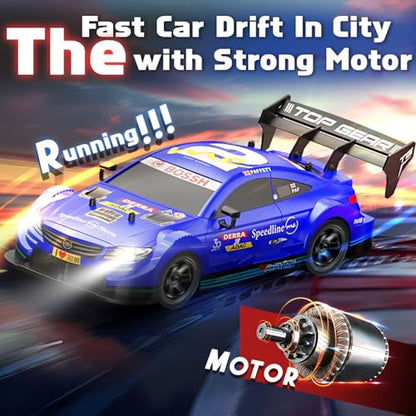 RC Drift Car, 1/16 Drifting RC Car 4WD 2.4GHz High Speed RC Cars for Adults Fast Remote Control Cars Blue Racing Vehicle with Lights Rechargeable Batteries Drifting Tire for Kids Boys - color: Blue 28