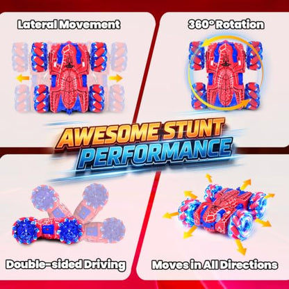 Spider Gesture Sensing Remote Control Car, 2.4GHz Hand Controlled RC Cars with full-Body Light, Double Sided 360° Rotating Rechargeable RC Stunt Car Birthday Gift Toys for Boys 4 5 6 7 8 9 10 11 12
