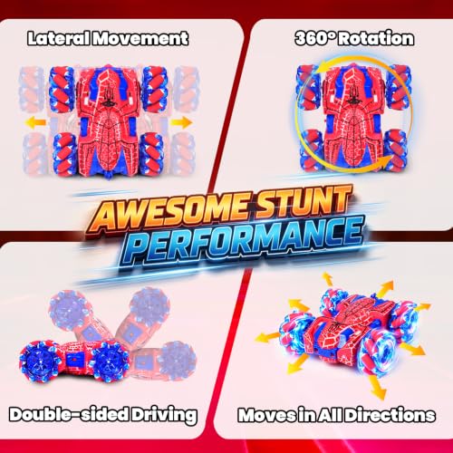 Spider Gesture Sensing Remote Control Car, 2.4GHz Hand Controlled RC Cars with full-Body Light, Double Sided 360° Rotating Rechargeable RC Stunt Car Birthday Gift Toys for Boys 4 5 6 7 8 9 10 11 12