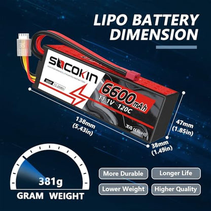 3S Lipo Battery 6600mAh 11.1V 120C Lipo Battery with T Deans Connector Hard Case for RC Car Truck Boat Helicopter Airplane RC Model (2 Pack)