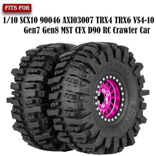 Aluminium RC 1.9" Beadlock Wheels Tires for 1/10 SCX10 90046 AXI03007 TRX4 TRX6 VS4-10 Gen7 Gen8 MST CFX D90 RC Crawler Car,Alloy 1.9 Rims Tires,Pink - color: Pink- (Rc 1.9" Tires)