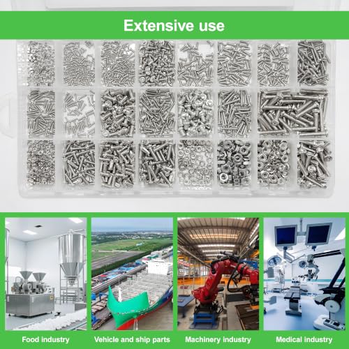 2050Pcs 304 Stainless Steel Metric Micro Screws Nuts Assortment, M1 M1.2 M1.4 M1.6 M1.7 M2 M2.5 M3 Sizes, Phillips Pan Head, Fully Threaded Kit for Arduino, RC Models, Electronics, DIY Projects - size: M1/1.2/1.4/1.6/1.7/2/2.5/3-2050Pcs