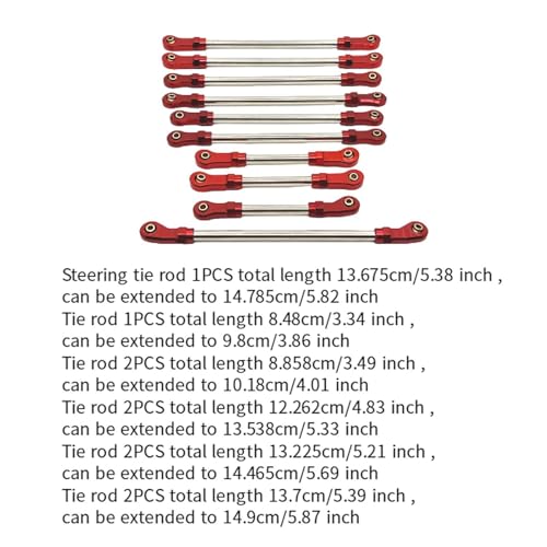 10 Pieces Steering Servo Link RC Car Pull Rod Metal Upgrade Linkage Model Parts Sturdy Construction Suitable for WLtoys 1/10 RC Truck, red - color: Red