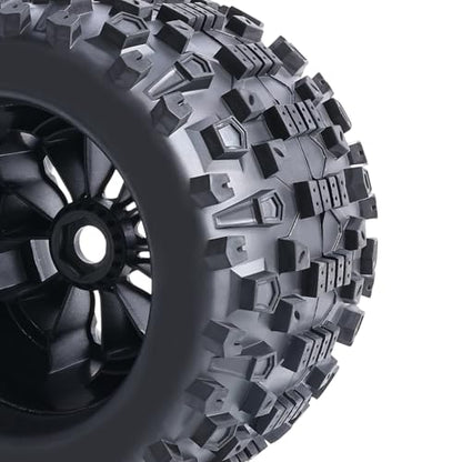 Pre-Glued Huge 17mm Hex 3.8“ RC Truck Wheels Tires 1/8 RC Monster Truck Tyres Fits 1/8 Summit ERveo 1/8 Arrma 6S Kraton Outcast Notorious 1/7 6S Big Rock Redcat HPI 1/8 Savage JLB Cheetah - style: Rock Tread
