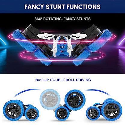 Double Sided RC Car, 4WD Off-Road Stunt Car with 360 Flips, 2.4Ghz Indoor Outdoor All Terrain Rechargeable Electric Toy Car Gift for Boys & Girls Aged 3-12
