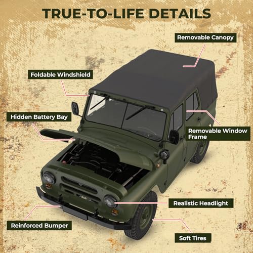 ARRIS WPL C94 UAZ-469 1/12 RC Rock Crawler 4WD Military Truck RTR | Realistic Military Body, Proportional Steering, Off-Road Suspension, Hobby Grade - color: Wpl C94 White