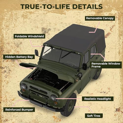 ARRIS WPL C94 UAZ-469 1/12 RC Rock Crawler 4WD Military Truck RTR | Realistic Military Body, Proportional Steering, Off-Road Suspension, Hobby Grade - color: Wpl C94 Army Green
