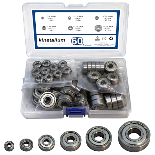 60PCS 6 Sizes Deep Groove Ball Bearings Assortment 608ZZ 693ZZ 695ZZ 626ZZ 627ZZ 6000ZZ Steel Ball Bearing Double Shielded Bearings Pre-Lubricated 3 5 6 7 8 10MM ID for 3D Printers - size: 608ZZ 693ZZ 695ZZ 626ZZ 627ZZ 6000ZZ