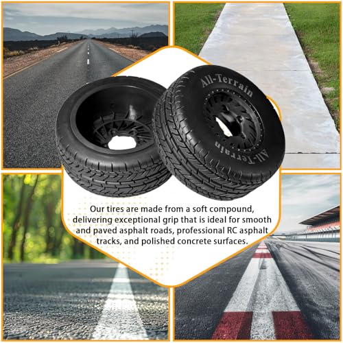 1/10 RC Short Course Truck Rubber Tires & Nylon Rims - 12mm/17mm Hex, Black | All-Terrain Tires and Wheels Compatible with 1/10 Traxxas Slash 4WD 2WD Arrma Senton Axial Losi Redcat RC Buggy, 4-Pack - color: Black