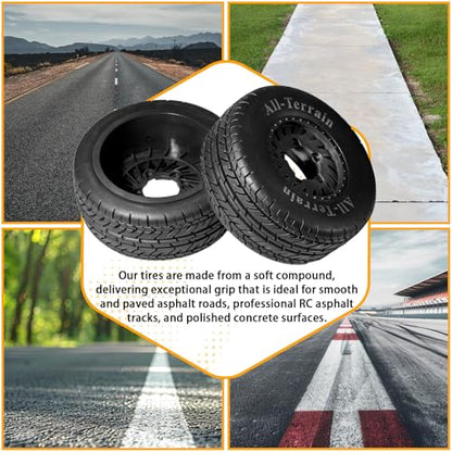 1/10 RC Short Course Truck Rubber Tires & Nylon Rims - 12mm/17mm Hex, Black | All-Terrain Tires and Wheels Compatible with 1/10 Traxxas Slash 4WD 2WD Arrma Senton Axial Losi Redcat RC Buggy, 4-Pack - color: Black
