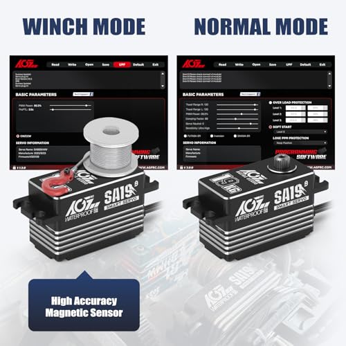 AGFRC 19KG Waterproof Low Profile 1/10 Scale Winch Servo(SA19 Winch) | 0.073Sec, 8.4V HV, Brushless Motor, Programmable, Full Metal Gear, with 25T Metal Winch Horn, for 1/10 RC Cars & Crawlers