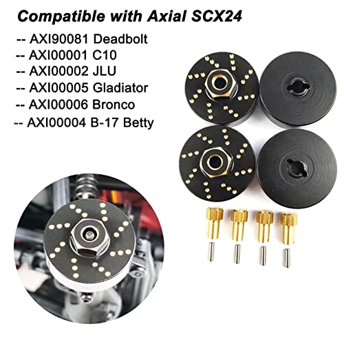 4pcs 13g Brass Wheel Weights with 7mm Wheel Hex Hub Extended Wheel Hubs Adapter for Axial SCX24 AXI90081 AXI00001 AXI00002 AXI00005 AXI00006 Upgrades 1/24 RC Crawler Car (Black)