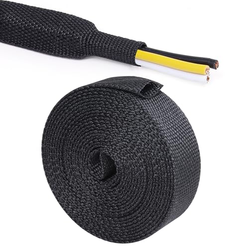 2 in 1 Black Braided Heat Shrink Tubing 1/2"-15ft | 2:1 Ratiol Automotive Shrinkable Cloth Wire Loom Hose Cover Management Protector for Wire/Sheath/Irregular Shape Hose - size: 1/2"-15ft
