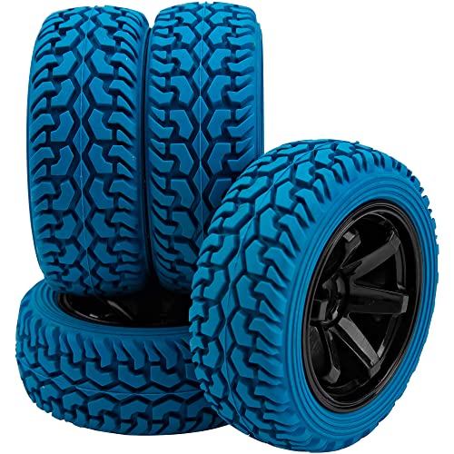 75mm/2.95'' Rubber Tires & Plastic Wheel Rims 12mm Hex Hub Compatible with Traxxas 4tec 2.0 HSP Tamiya HPI Kyosho 1/10 On-Road Touring Car, WLtoys 1/14 144001 RC Buggy (Blue) - color: Blue