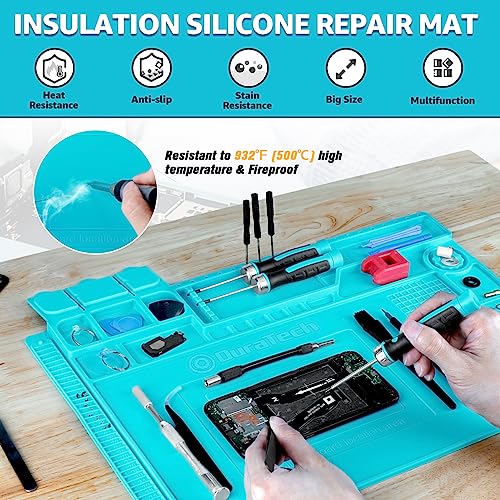 Heat Insulation Silicone Repair Mat | Heat Resistant 932°F, Tools and Parts Organizer, Magnetic Work Pad for Watch, Phone, Ipad, Laptop Repair, Soldering Iron