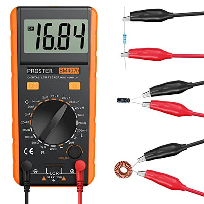 Proster LCR Meter Multimeter Capacitance Inductance Resistance Tester | 200pF-2000μF Capacitance, 200μH-20H Inductance, 200Ω-100kΩ Resistance. Rotatable LCD Data Hold Auto Power Off Zero Adj - color: Yellow