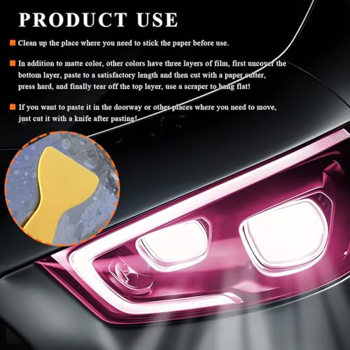 Sun Walker Car Light Tint Film, 12 x 48 Inch Waterproof Taillight Wrap Film Roll with Squeegee & Cutter, Self-Adhesive Vinyl Sticker Sheet Roll for Headlights Fog Lights Tail Lights (Pink) - color: Pink