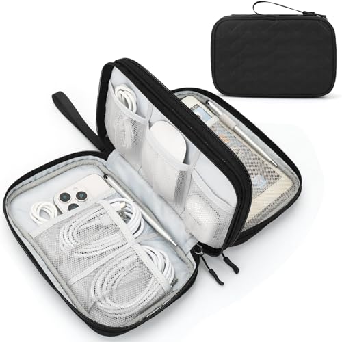 FYY Electronic Organizer, Large Travel Cable Organizer Bag Pouch Electronic Accessories Carry Case Portable Waterproof Double Layers All-in-One Storage Bag for Cable, Cord, Charger, Pattern Black - color: Black Quilted, size: Large