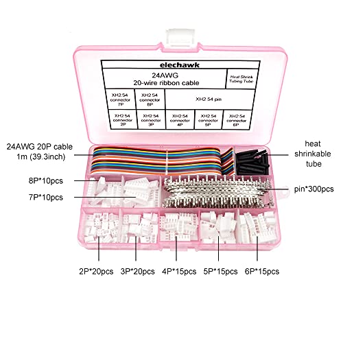 XH 2.54mm Connectors Pin Header and Ribbon Cables Wires Kit Compatible with JST-XH Connector 2/3/4/5/6/7/8 Female Pin Housing