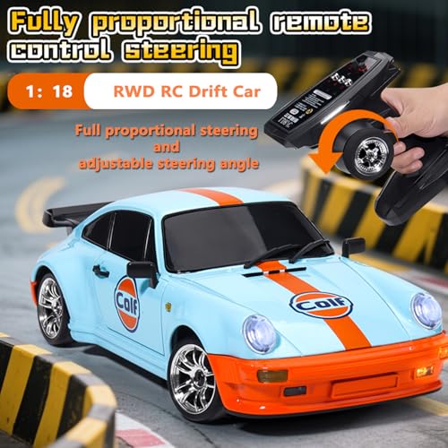1/18 Porsche 911 RWD RC Drift Car with Metal Tires (Purple) | RWD Drifting with Gyro,Alloy Shell & Metal Tires (Purple) - color: Porsche 911 Purple